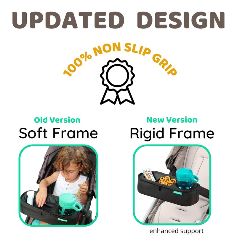 Swanoo Universal Stroller Tray with Insulated Sippy Cup Holder - Upgraded Rigid Frame Stays Upright - Exclusive Non Slip Straps Firmly Grip Stroller Bar. Universal Stroller Snack Tray Attachment - Image 2